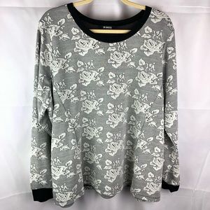 BB Dakota Black and White Rose Print Sweater Top